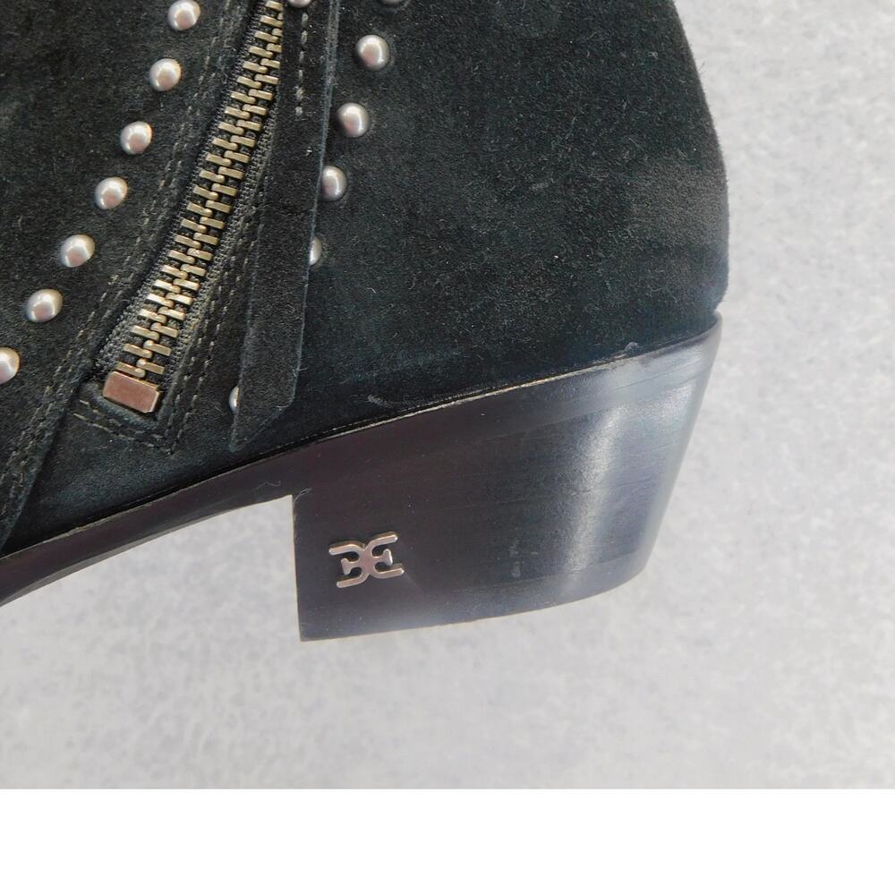 Sam Edelman Paola Black Stacked Heel Almond Toe Embellished Fashion Ankle Boots - Picture 12 of 13